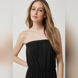 Michael Kors casual strapless dual  slit maxi dress with pockets midnight blue